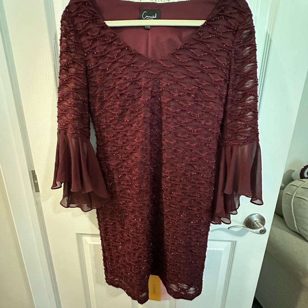 Connected Apparel Burgundy Long Sleeve Dress